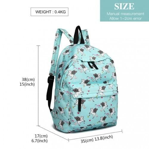 image-E1401 UN - Miss Lulu Large Backpack Unicorn Print - Blue