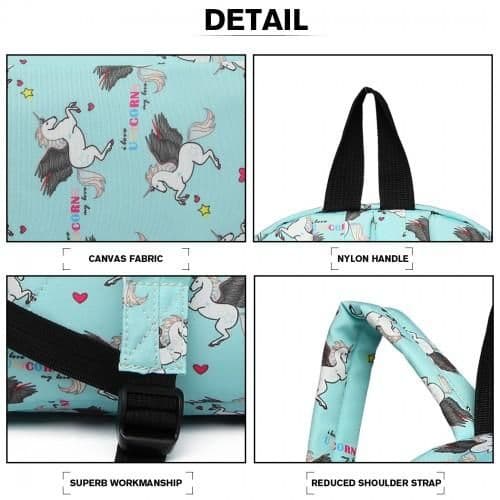 image-E1401 UN - Miss Lulu Large Backpack Unicorn Print - Blue