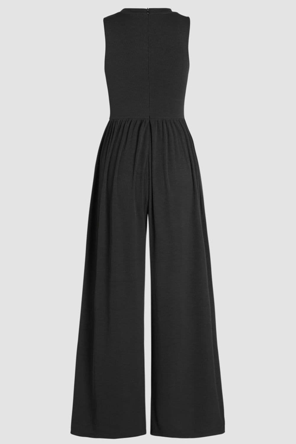 image-Black Cinched Waist Sleeveless Wide Leg Jumpsuit - Casual/Dressy
