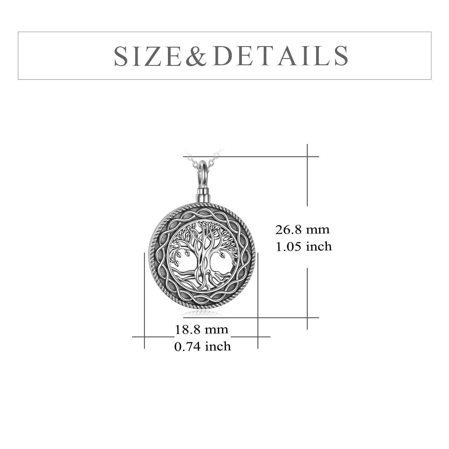 image-Tree of Life Urn Necklace Sterling Silver Circle Cremation Pendant Necklace Family