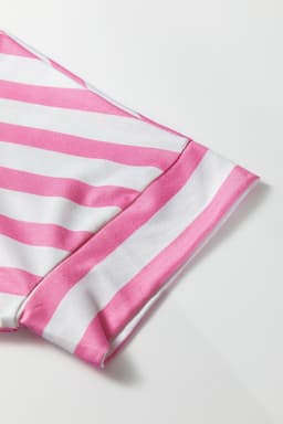 image-Pink Stripe V Neck Patched Pocket Casual T Shirt