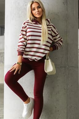 image-Red Stripe Pullover Hoodie & Solid Pants 2pc Set