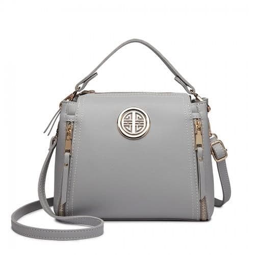 image-E1851 - Miss Lulu Leather Look Dual Zipped Handbag - Grey