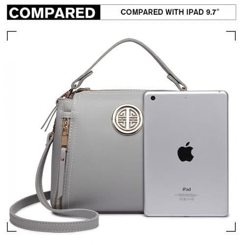 image-E1851 - Miss Lulu Leather Look Dual Zipped Handbag - Grey