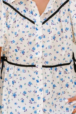 image-White Contrast Trim Floral Puff Short Sleeve Shirt
