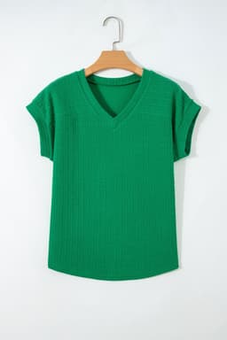 image-Beige Twisted Knit V Neck T Shirt