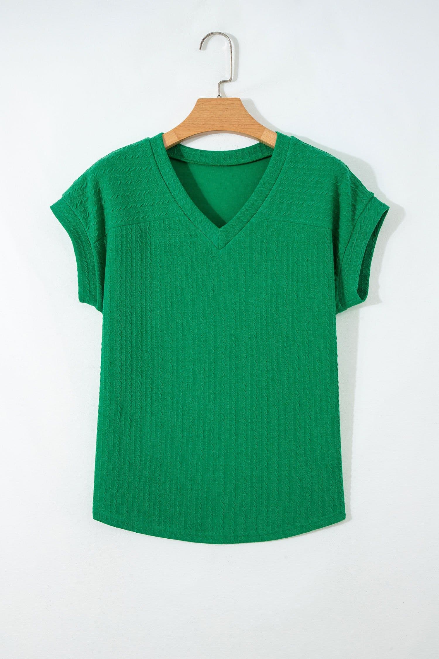 image-Beige Twisted Knit V Neck T Shirt