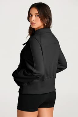 image-Quarter Zip Kangaroo Pocket Sweatshirt - Black (61 characters)