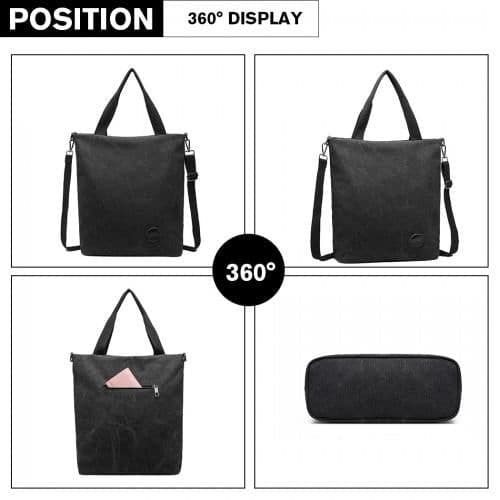 image-E1965 - Kono Large Canvas Unisex Messenger Bag - Black