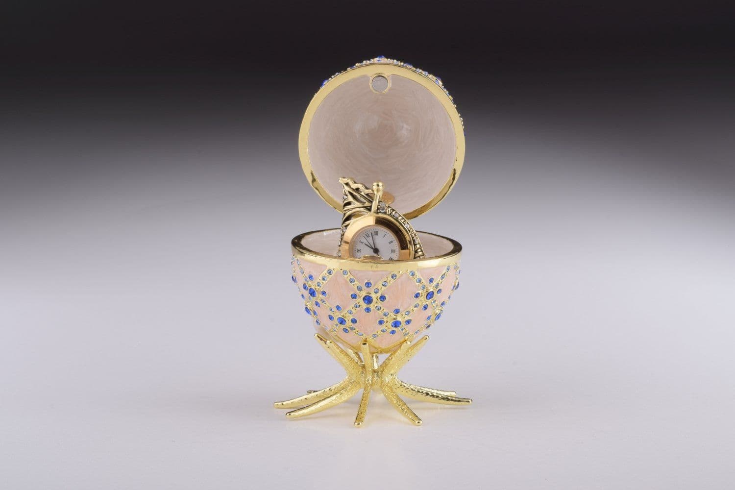 image-Pink Faberge Egg with Clock Inside
