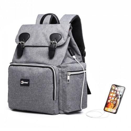 image-E1976 - Kono Travel Baby Changing Backpack with USB Charging Interface - Grey