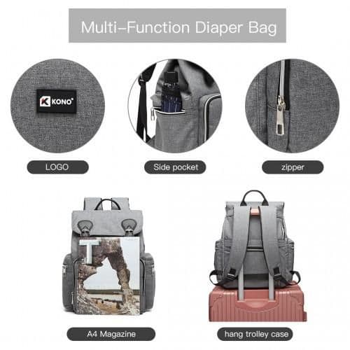 image-E1976 - Kono Travel Baby Changing Backpack with USB Charging Interface - Grey