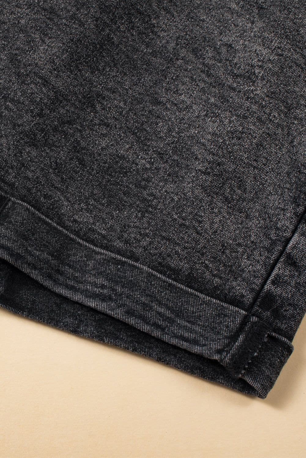 image-Vintage Washed Frilled High Waist Denim Shorts - Black (60 chars)