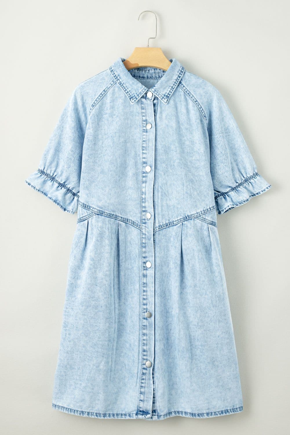 image-Beau Blue Mineral Wash Ruffled Denim Dress