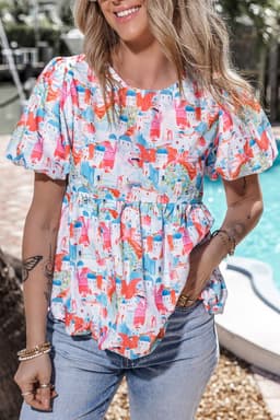 image-Sky Blue Parisian Avenue Babydoll Top