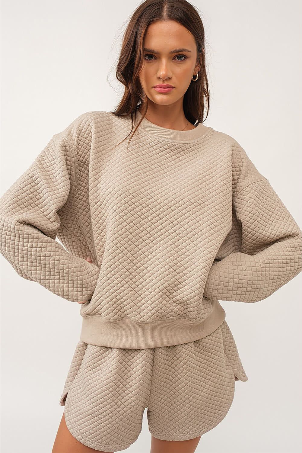 image-Parchment Quilted Long Sleeve Top & Shorts Set