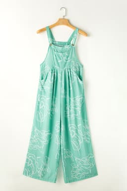 image-Chic Jade Printed Bib Wide Leg Overalls - Comfortable & Stylish (65 characters)
