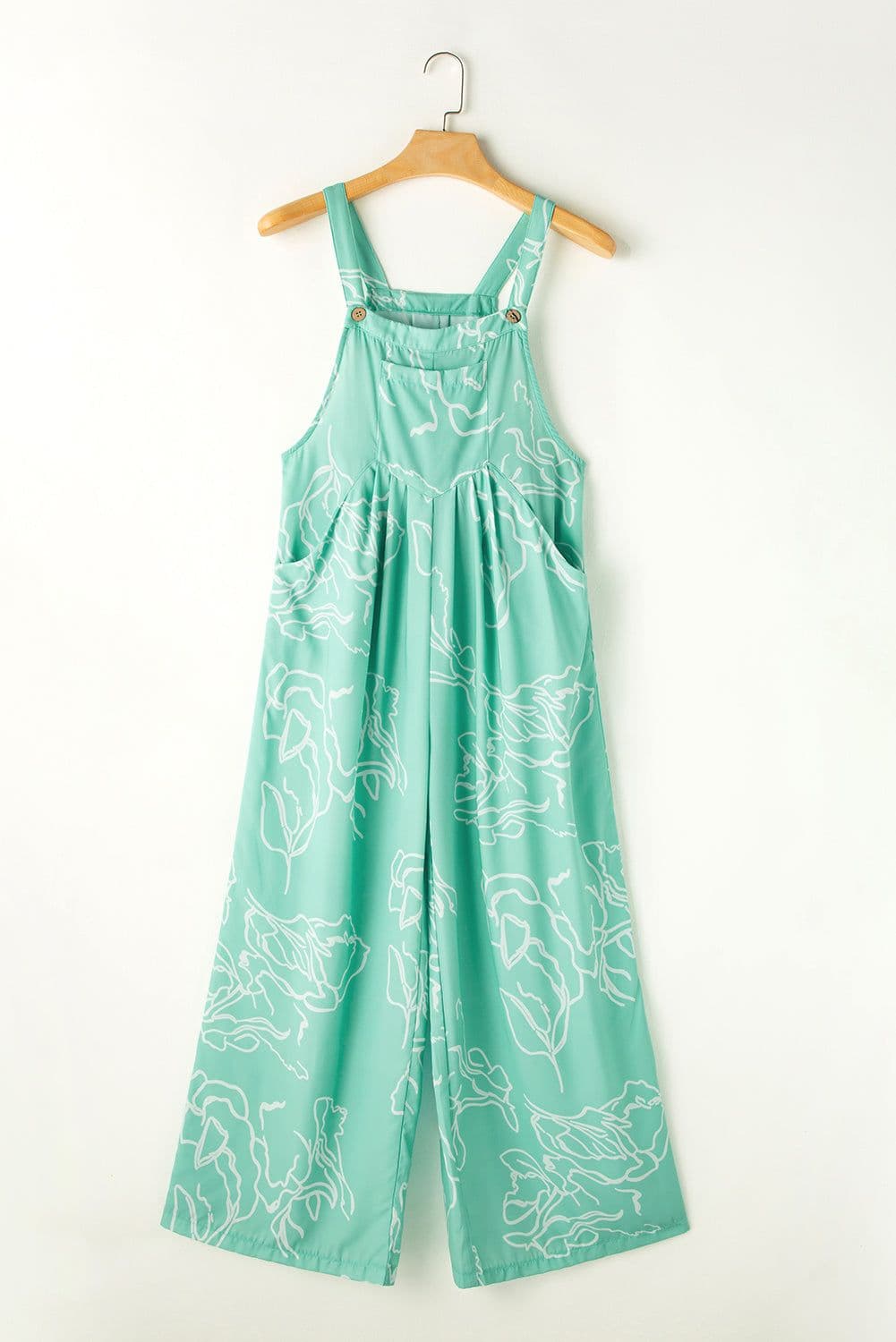image-Chic Jade Printed Bib Wide Leg Overalls - Comfortable & Stylish (65 characters)