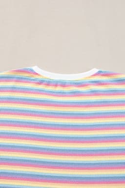 image-Pink Stripe Rainbow Tee Wide Leg Pants Set