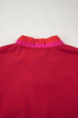 image-Fiery Red Striped Ruffled Blouse - Short Sleeve