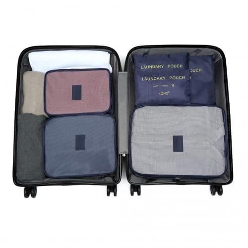 image-E2015 - Kono 6 Piece Polyester Travel Luggage Organiser Bag Set - Navy Blue