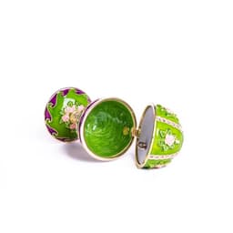 image-Green Faberge Egg Music Playing Decorated with Flowers
