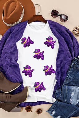 image-White Sequin Balloon Puppy Graphic Mardi Gras Tee