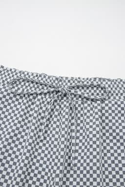 image-Gray Checkerboard Shorts - Drawstring Waist