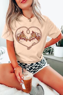 image-Khaki Rodeo Horse Graphic Western Cowgirl Fashion T Shirt