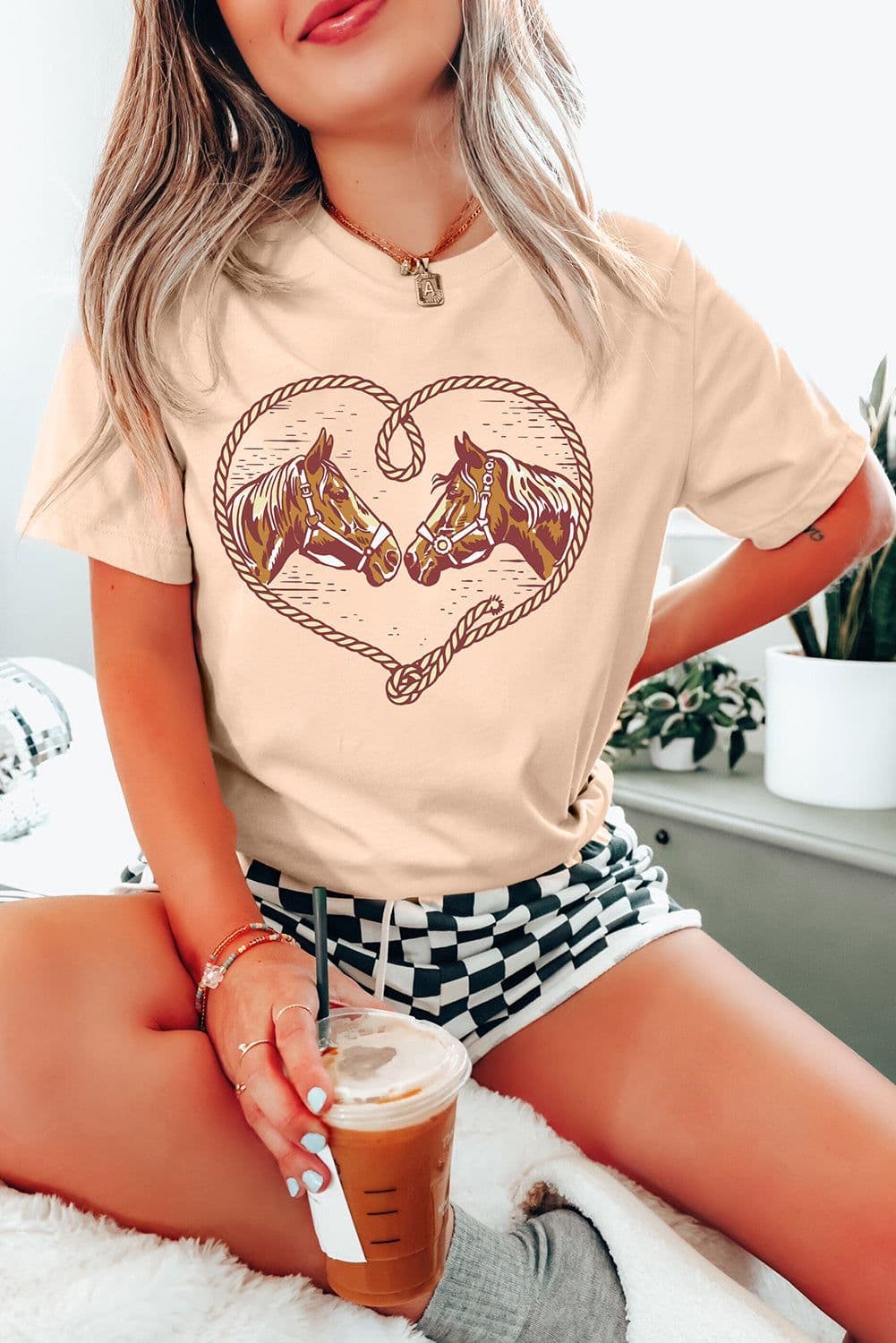 image-Khaki Rodeo Horse Graphic Western Cowgirl Fashion T Shirt