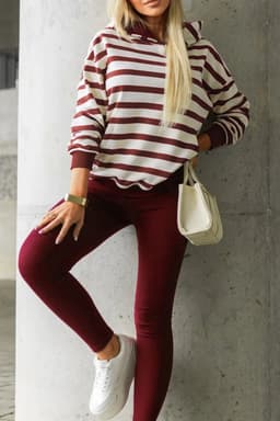 image-Red Stripe Pullover Hoodie & Solid Pants 2pc Set