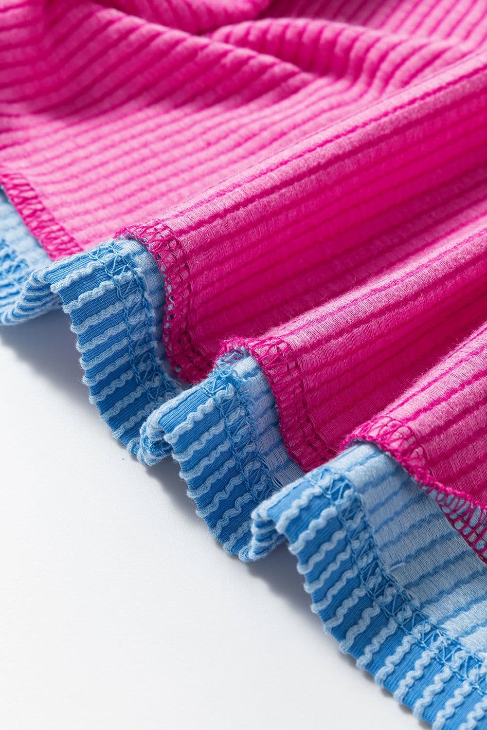 image-Bright Pink Textured T Shirt - Contrast Trim