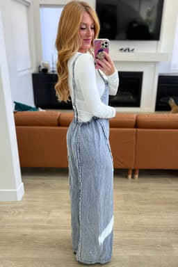 image-Beau Blue Light Wash Frayed Wide Leg Denim Overall