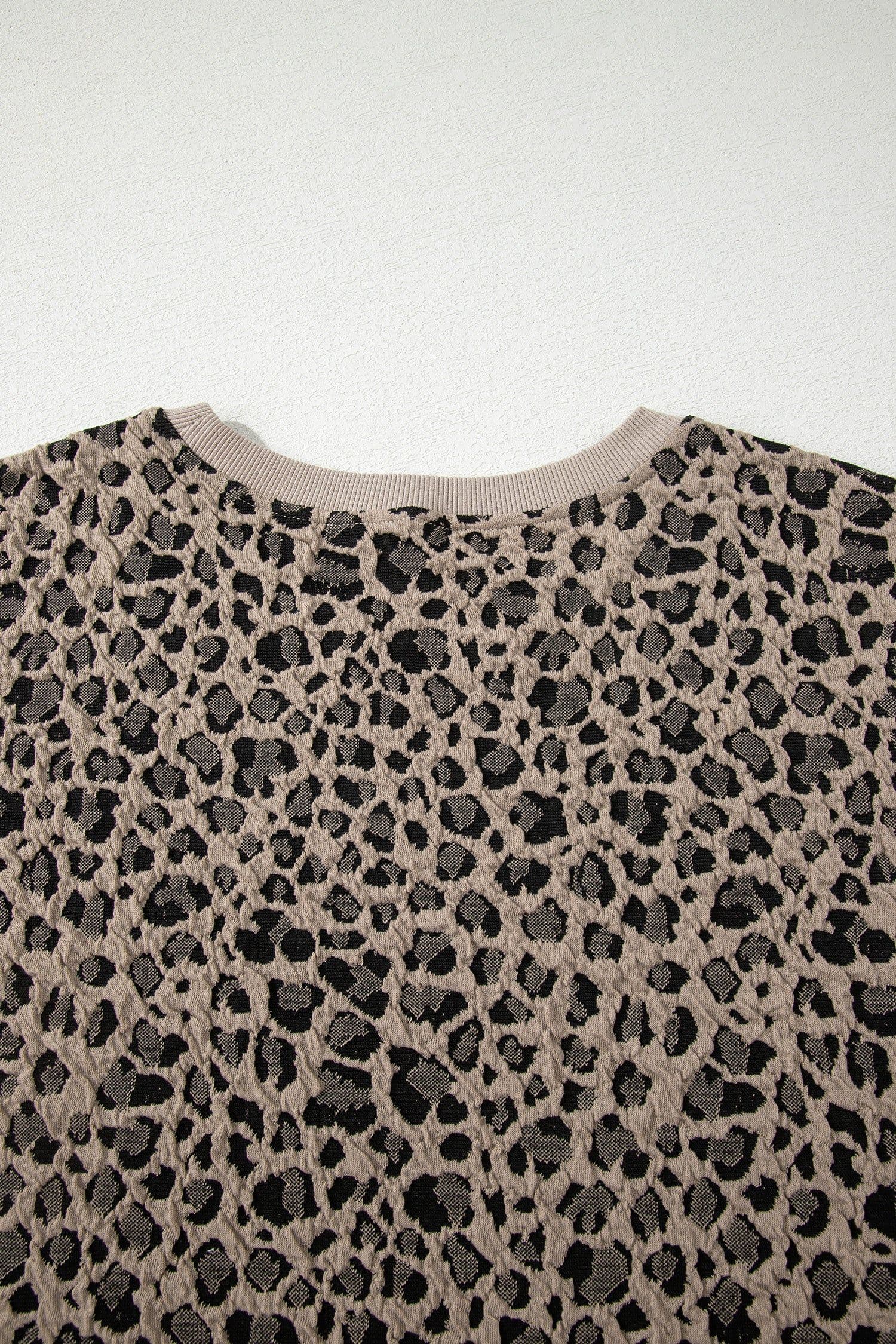 image-Khaki Leopard Print Textured Plus Size T Shirt