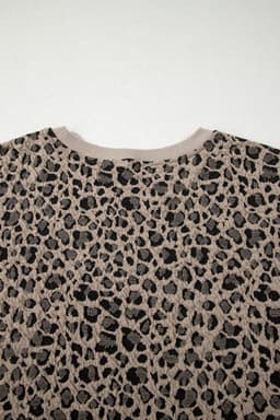 image-Khaki Leopard Print Textured Plus Size T Shirt
