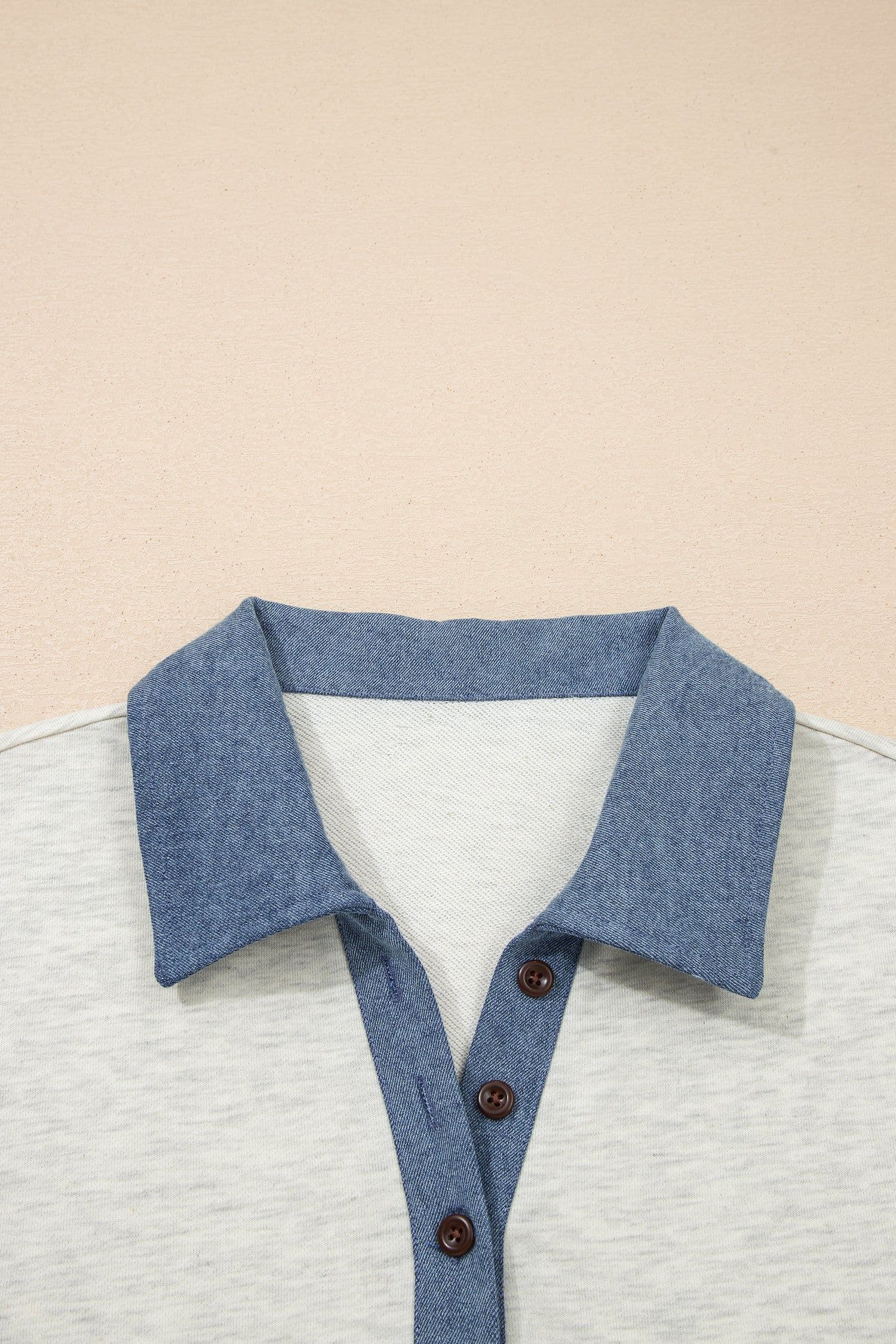 image-Light Grey Denim Color Block Patchwork Button Polo Collar T Shirt Tunic Dress