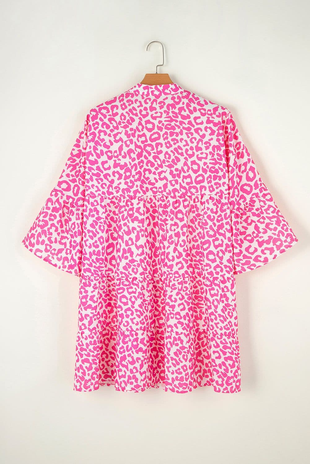 image-Leopard Print Mini Dress - Pink Long Sleeve Button Front