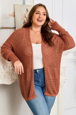 image-Redwood Plus Cardigan - Mixed Pattern Knitted - Open Front - Plus Size