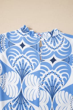 image-Sky Blue Tropical Botanic Print Flutter Sleeve Vacation Long Dress