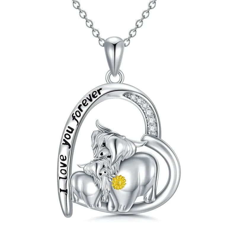 image-Highland Cow Necklace for Women Sterling Silver Mother Daughter Cow Pendant Necklace Mother's Day Gift