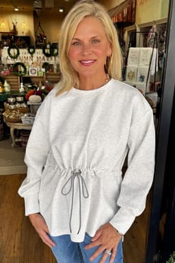 image-Light Grey Drawstring Waist Tunic Solid Sweatshirt