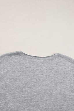 image-Light Grey USA Lettering Patch Notched Neck Loose Tee