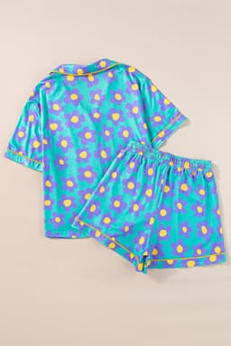 image-Green Flower Print Short Sleeve Pajamas Set