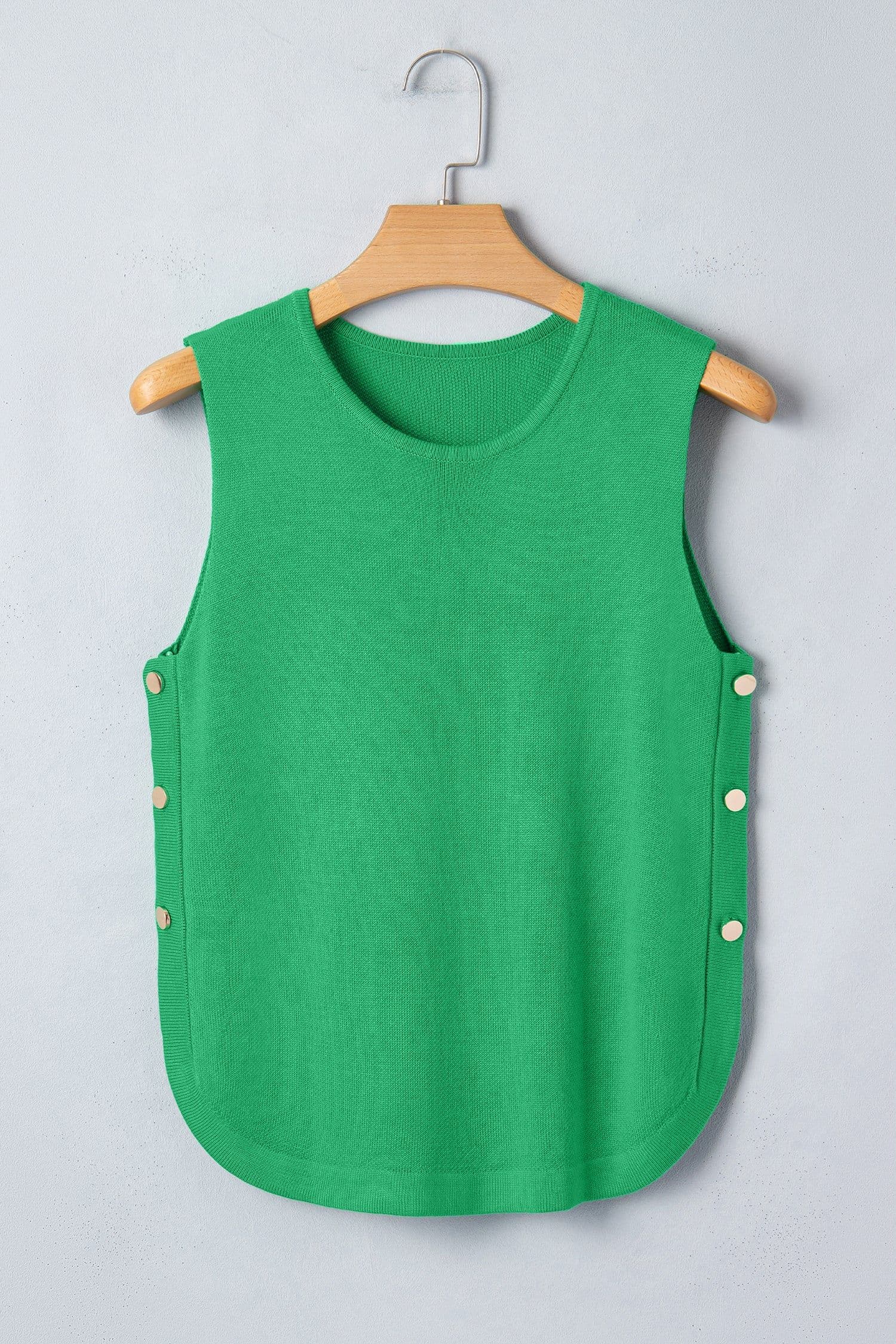 image-Bright Green Knit Sleeveless Sweater Side Button