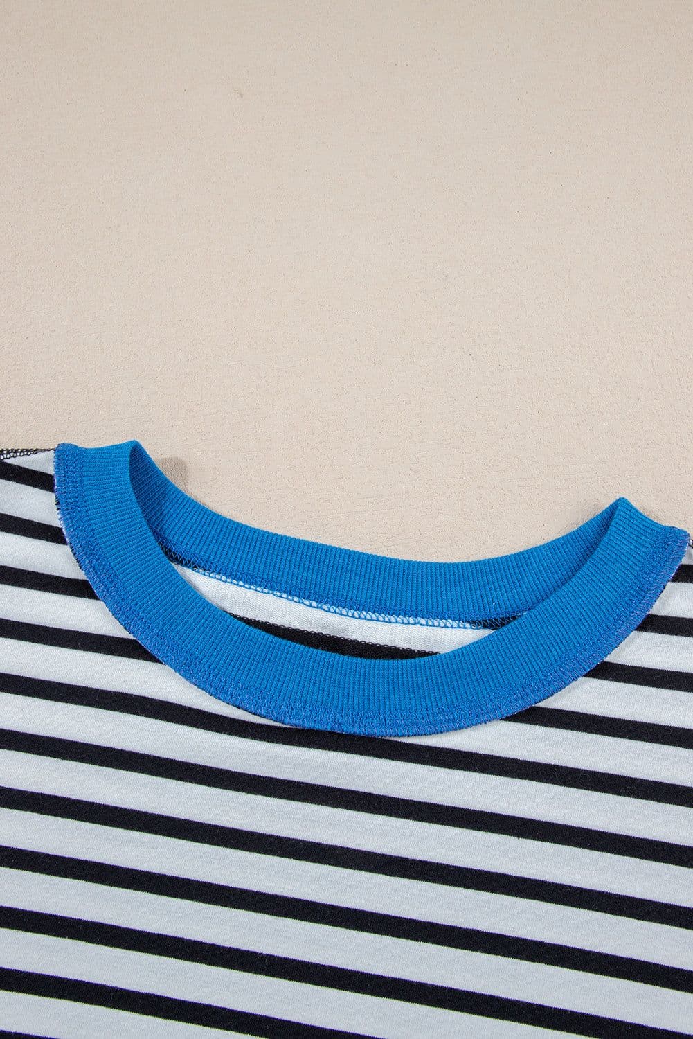 image-Pink Stripe Oversized Contrast Trim Exposed Seam High Low T Shirt