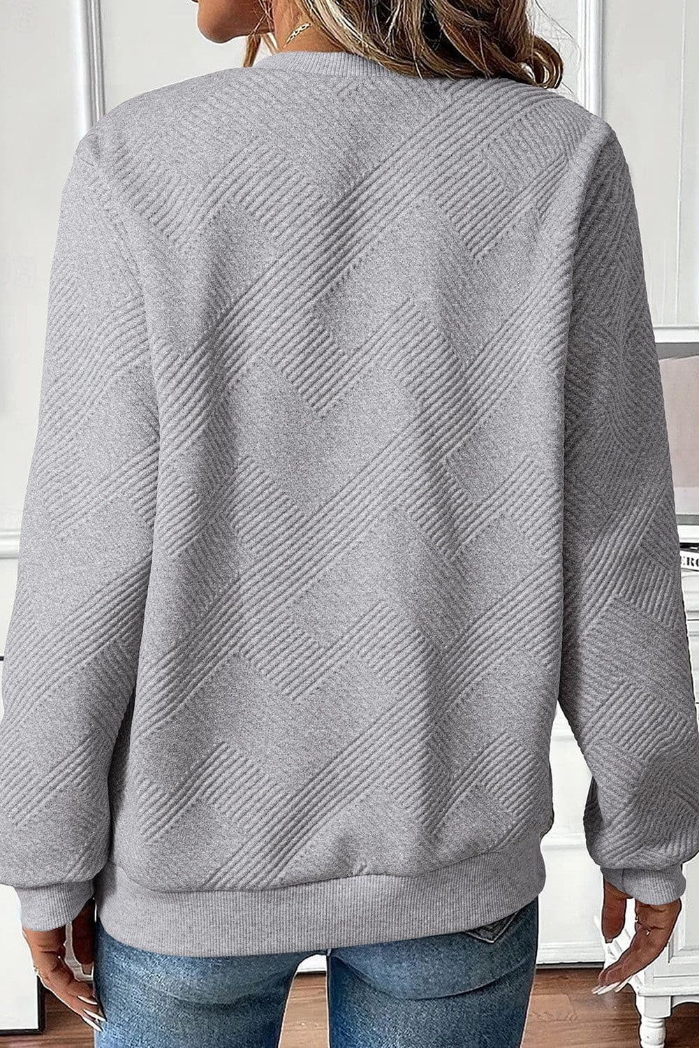 image-Medium Grey Textured Half Zip Sweatshirt