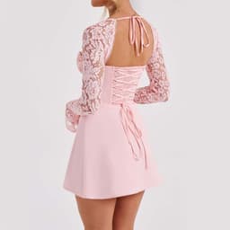 image-Y2K Lace Long Sleeve Backless Dress - Short