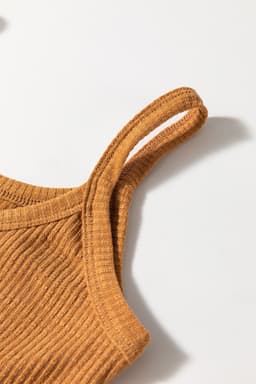 image-Ribbed Strap Tank Top - Yellow, Sizes S-XL, High Elasticity