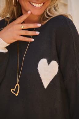 image-Black Heart Detail Contrast Cuffs Baggy Sweater