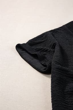 image-Khaki Textured Wide Sleeve V Neck T Shirt
